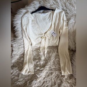 Ardene Cream Tie-Front Crop Top